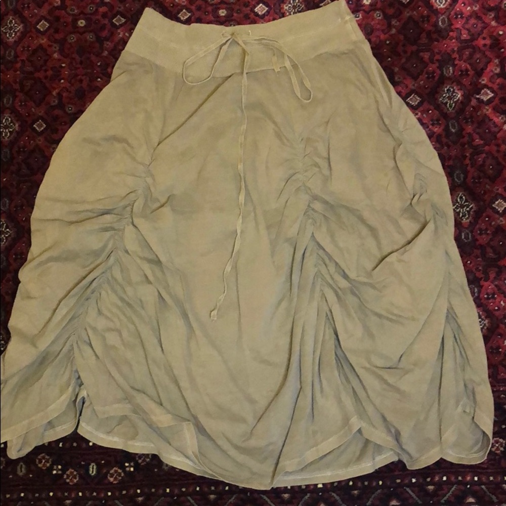 LDL 100% cotton olive ruched midi skirt